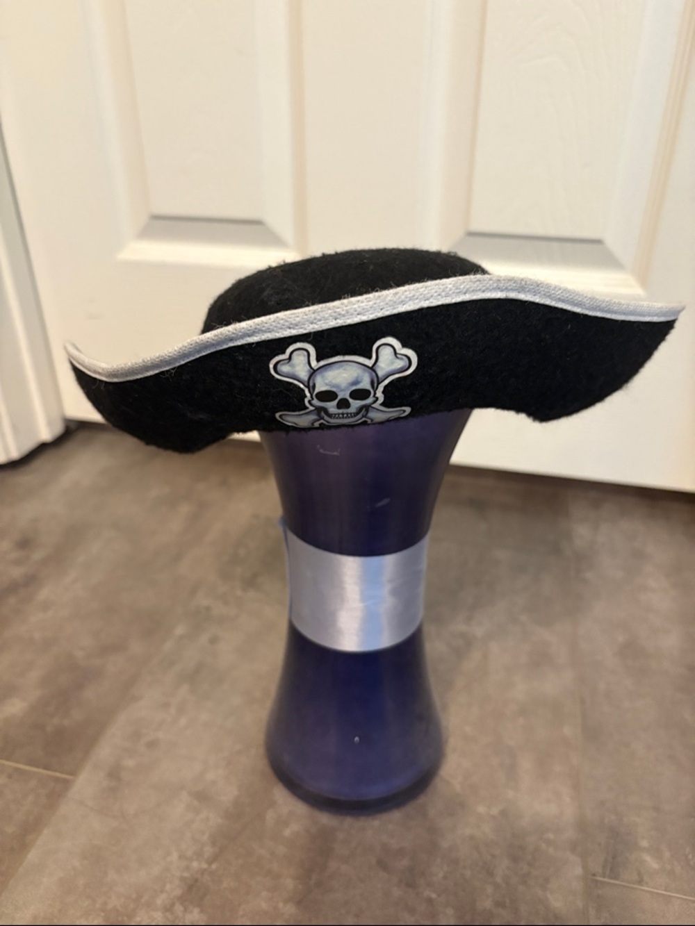 Black Pirate Tricorn Hat with Skull Patch